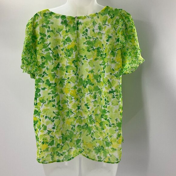 Vince Camuto Womens Floral Ruffle Flutter Short Sleeve Blouse Green Size Medium - Picture 4 of 10
